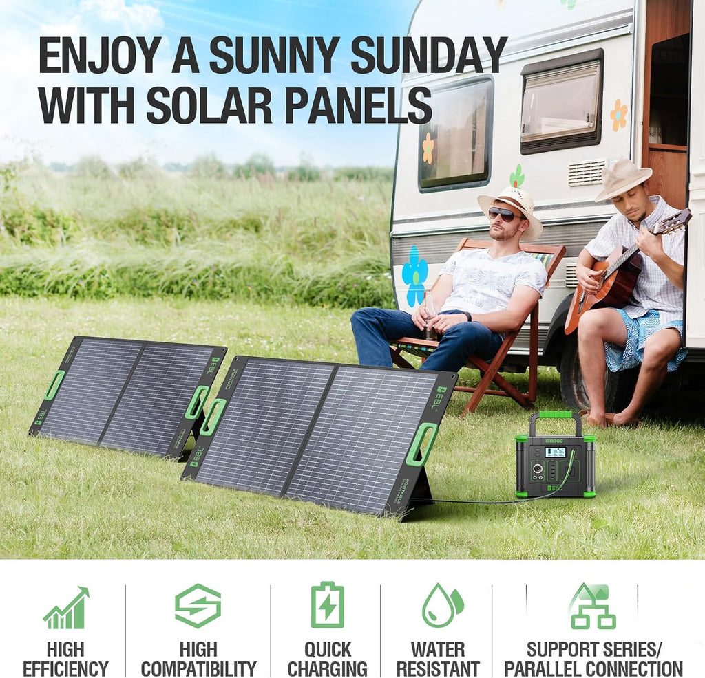 EBL 500W Portable Power Station with 100W Portable Solar Panel 20V, Outdoor Solar Generator 500W(Peak 1000W) Backup Battery Pack Solar Kit for RV/Van Camping Fishing Climbing Road Trip Home Emergency