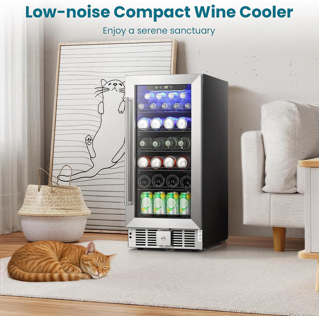 Antarctic Star 115 Can Beverage Refrigerator Cooler, 2.9 Cu.Ft Mini Fridge with Safety Lock, Beverage Cooler with Glass Door/LED Light/Adjustable Removable Shelves for Home/Office/Bar(Stainless Steel)