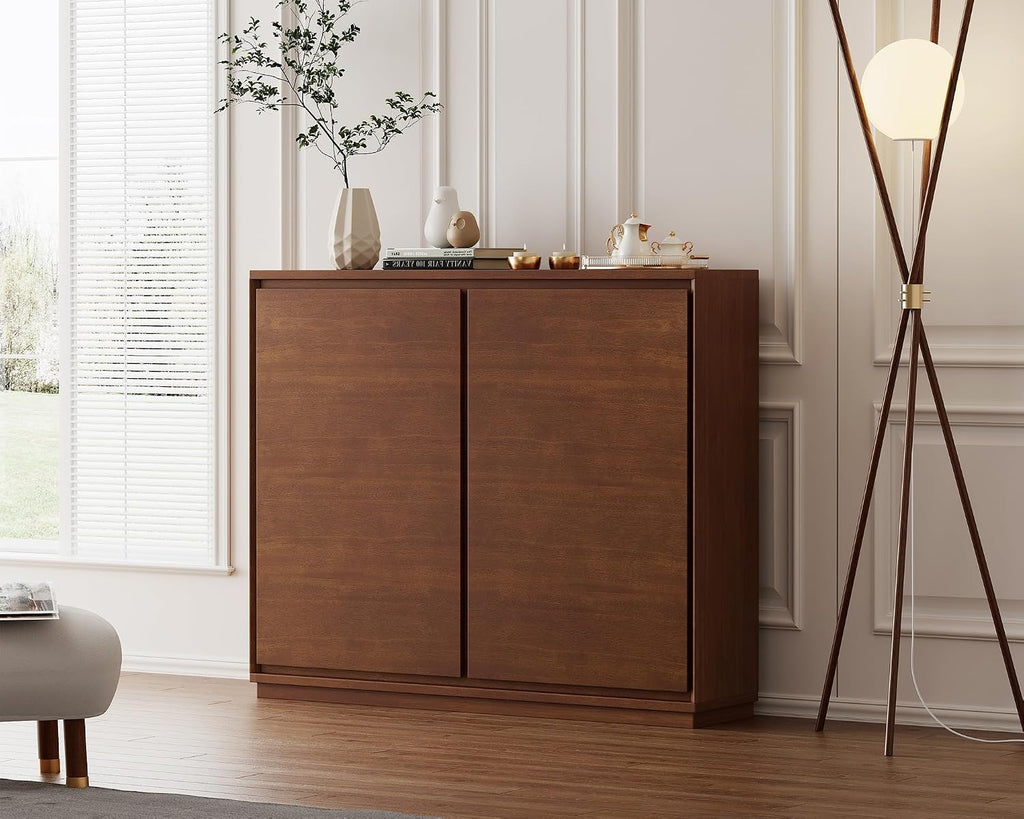 LKTART 39' Narrow Sideboard Buffet Cabinet,Thin Entryway Storage Cabinet | Walnut Wood Small Sideboard Storage Cabinet;Mid Century Modern Thin Entryway Cabinet for Living Room,Hallway,Small Space