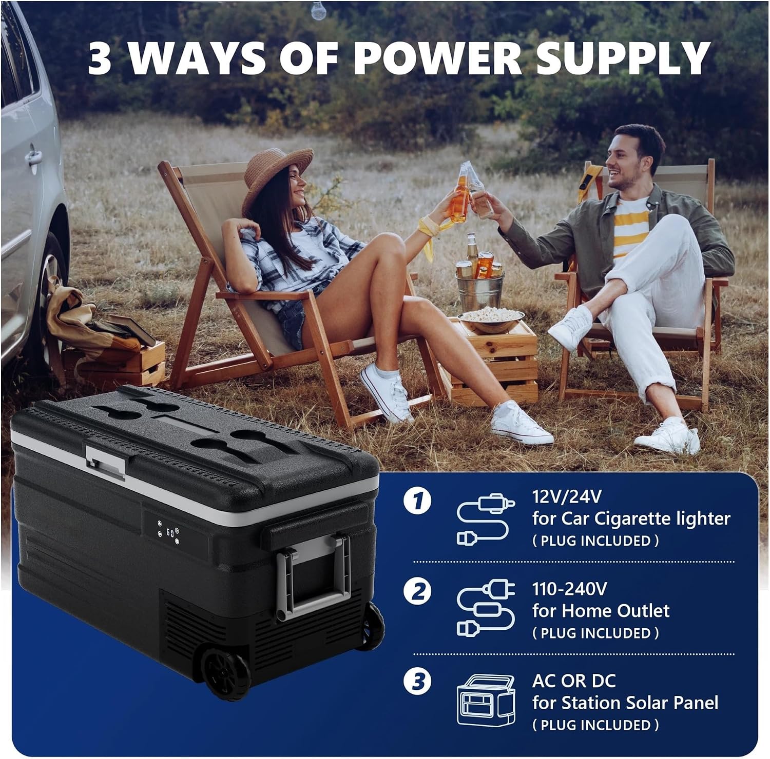 Car Refrigerator, 79QT(74L) Portable Car Fridge With Wheels,0℉~68℉, 12/24V DC & 110-240V AC,Black