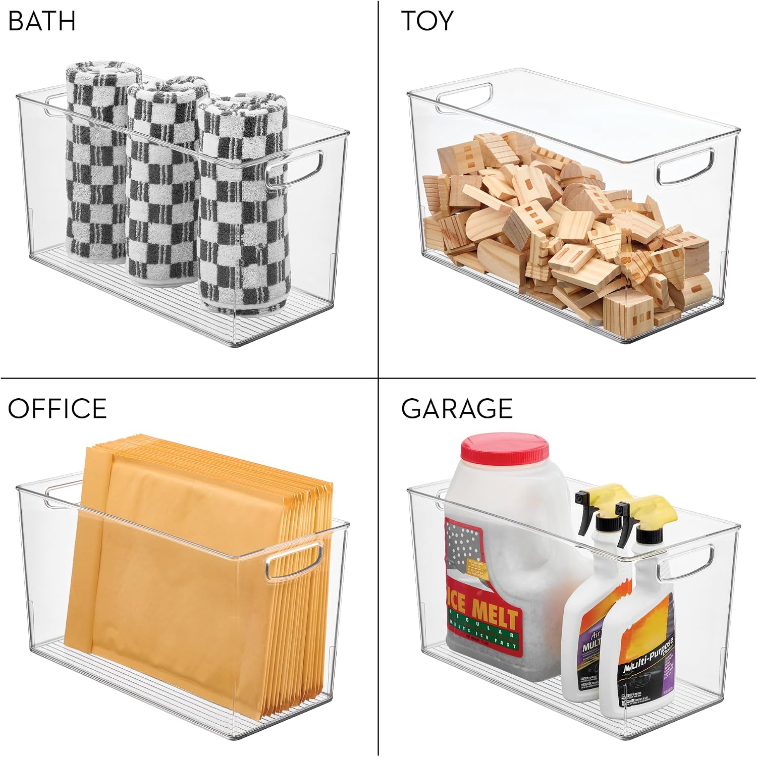 iDesign Plastic Storage Bin with Handles for Household Storage - Set of 4 - Clear - Made in USA