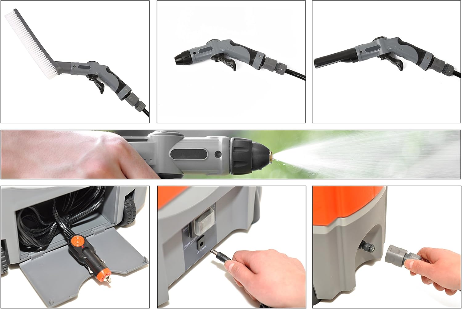 Ivation Multipurpose Portable Spray Washer w/Water Tank - Runs on Built-in Rechargeable Battery, Home Plug and 12v Car Plug - Integrated Roller Wheels