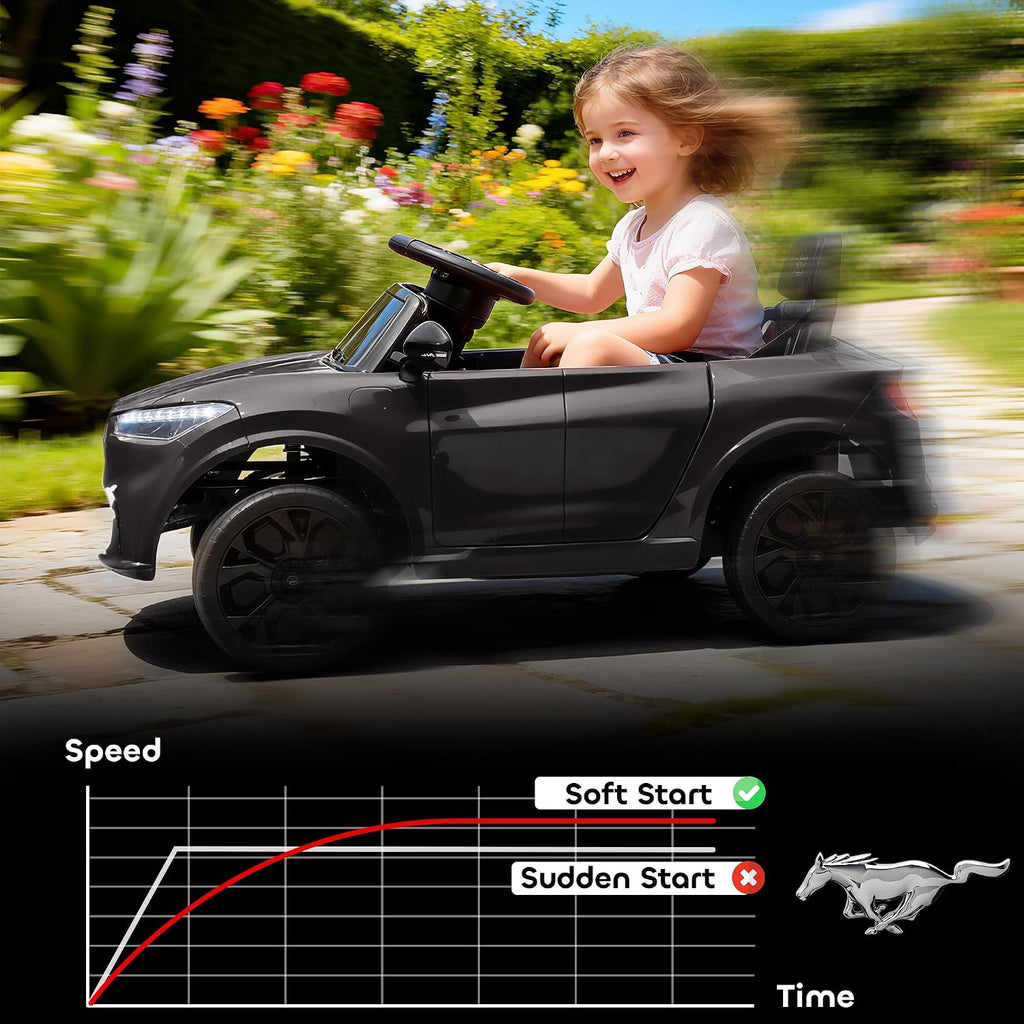 Qaba 12V Kids Ride On Car, Licensed Ford Mustang Mach-E Electric Car with Remote Control, 3 Speeds, LED Light, Music, Bluetooth, Suspension Wheels, Battery Powered Toy for Ages 3–5 Years, Black