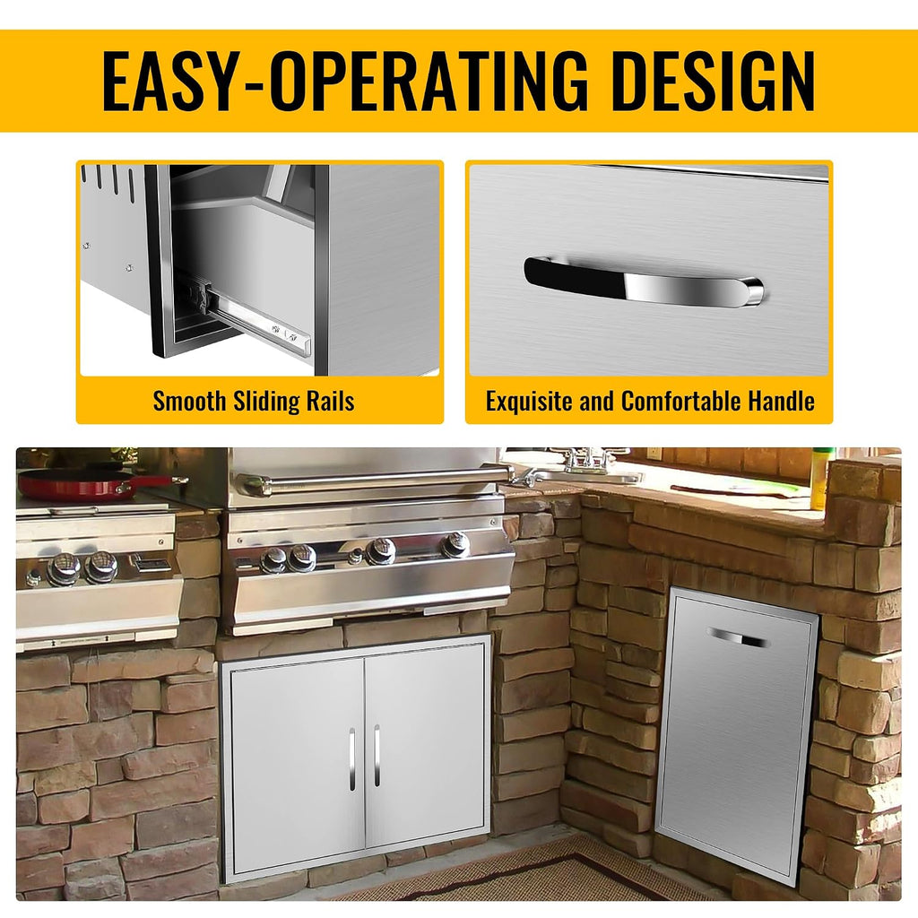 Pull-Out Single Trash Drawer 16''Wx22.3''Hx18''D, Built-in Trash Drawer, Outdoor Kitchen Stainless Steel Trash Bin for BBQ Island Grill Station