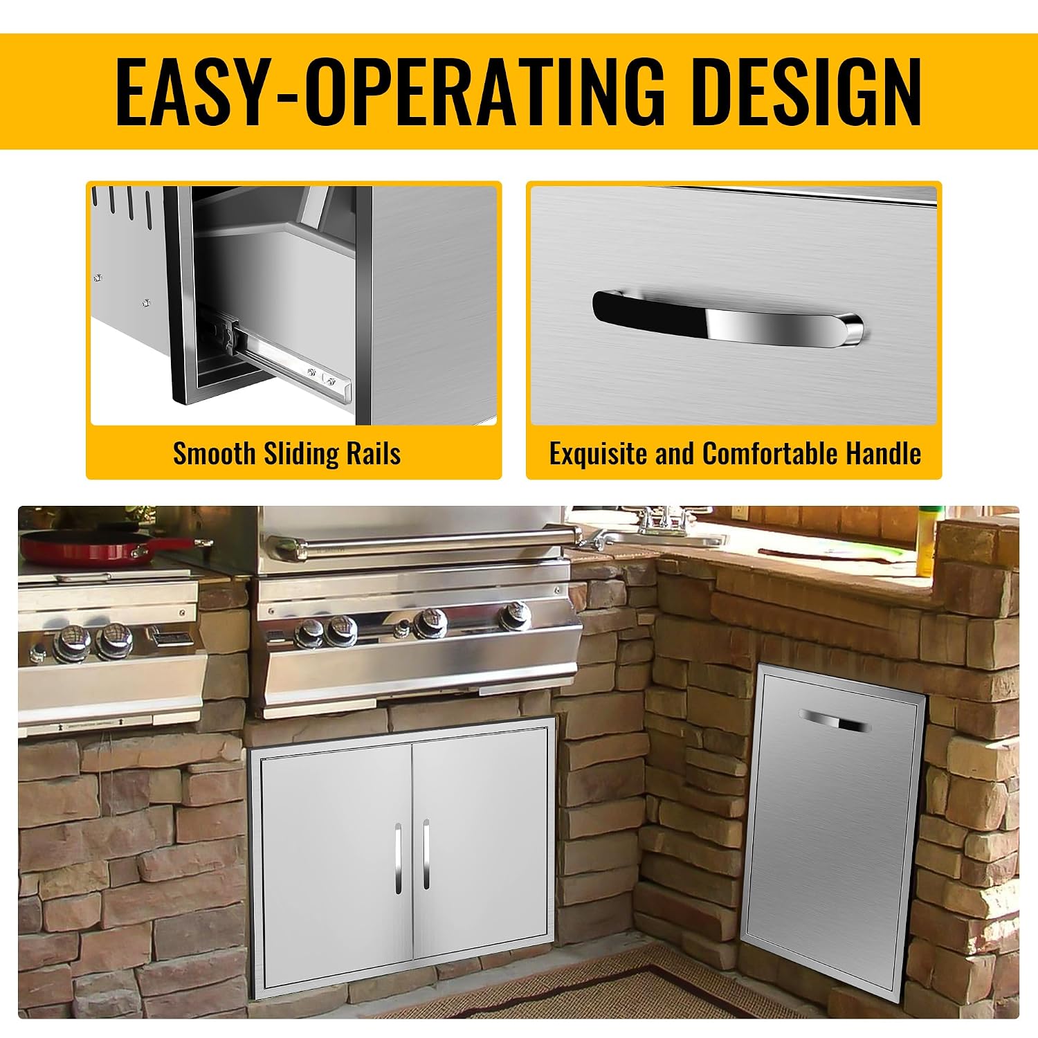 Pull-Out Single Trash Drawer 16''Wx22.3''Hx18''D, Built-in Trash Drawer, Outdoor Kitchen Stainless Steel Trash Bin for BBQ Island Grill Station