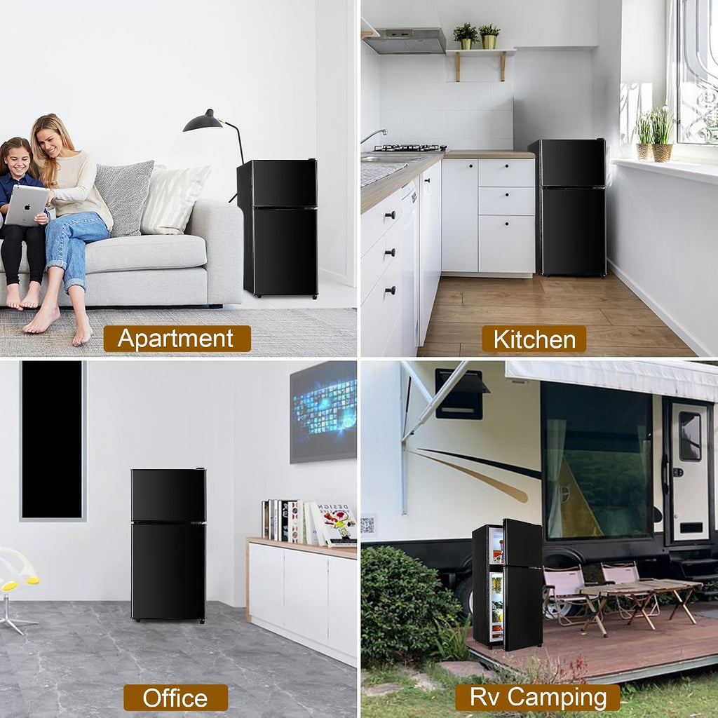 Dorm Fridge 3.2 Cu. Ft., Refrigerator for Apartment with Freezer, 7-Level Adjustable Thermostat, Removable Shelves, Compact Mini Fridge with Freezer for Kitchen, Dorm, Office, Black