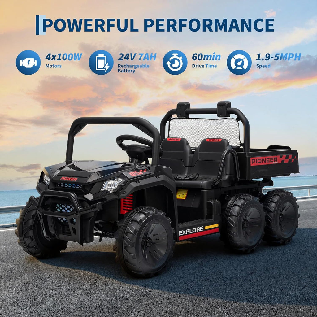 Hetoy 24V Ride on Toys, 2 Seater Dump Truck Car for Kids 4-8, 4WD Electric Tractor with Remote Control, Dump Bed, 3 Speed Modes, Music Player