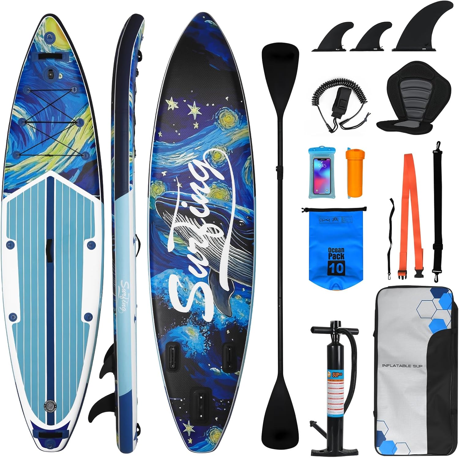 YUSING 11' Inflatable Stand Up Paddle Board with Kayak Seat, Non-Slip Deck SUP Paddle Board with Premium Kayak and SUP Accessories & Backpack, Portable Standing Boat for Youth & Adult