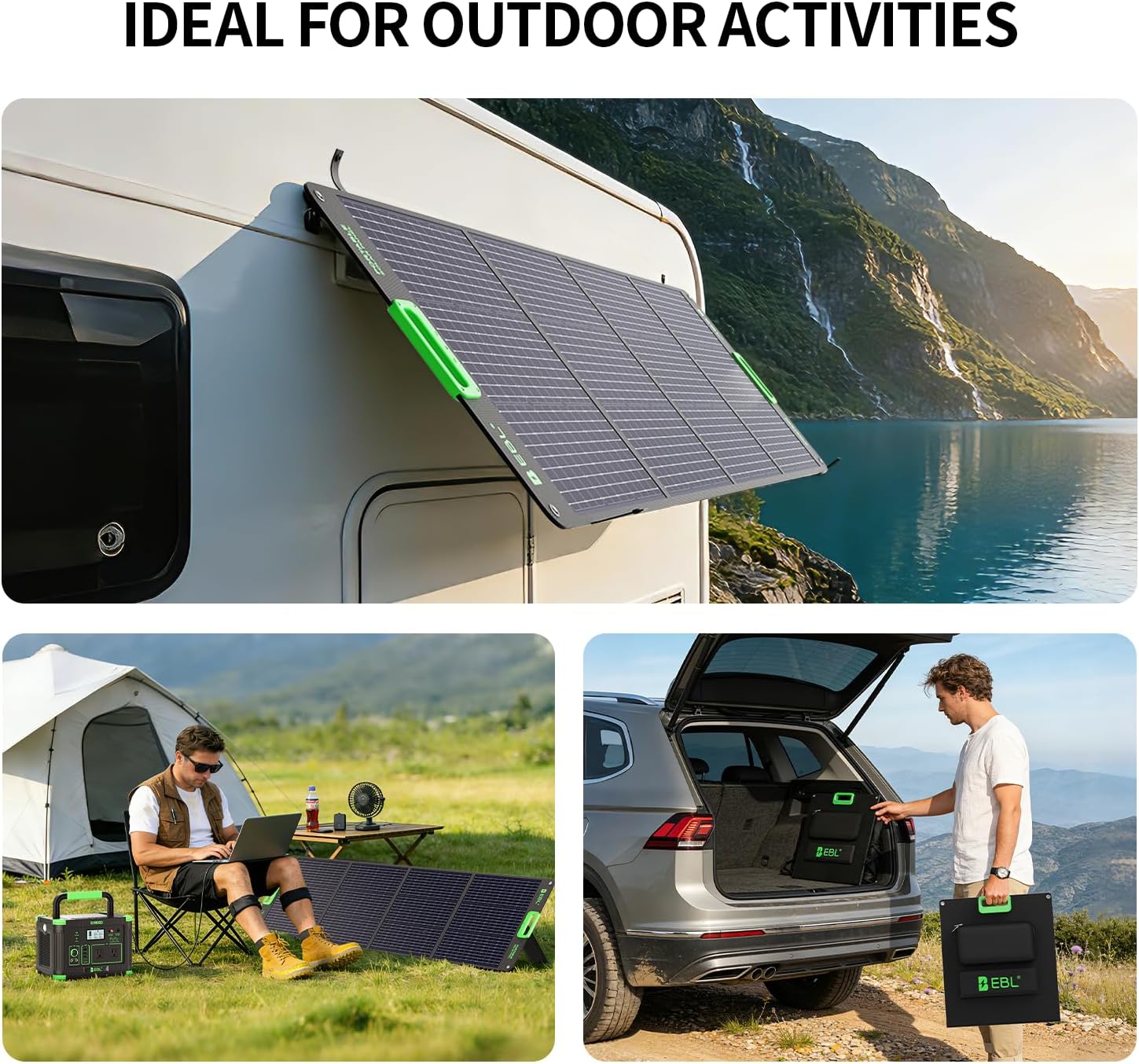 EBL 1000W Portable Power Station With 200W Solar Panels, 999Wh Backup Lithium Battery, Pure Sine Wave AC Outlet, 60W PD Quick Charge Solar Generator Set for RV/Van Camping, Road Trip, Home, Off-grid