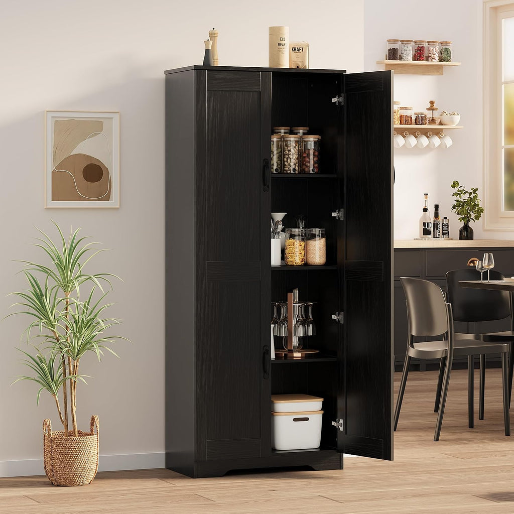 GAOMON Adjustable Shelf Storage Cabinet 60' Tall Black, 2-Door Pantry with Shelves for Kitchen Organization, Bathroom Storage, Living Room