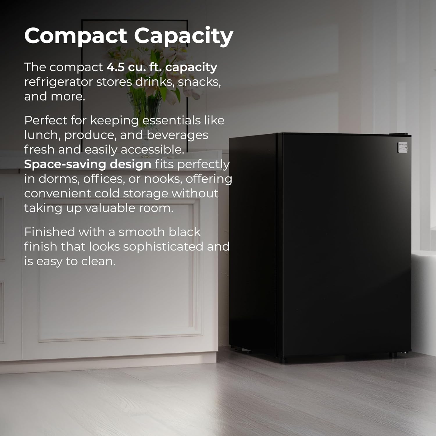 Kenmore 21' Compact Refrigerator with Chiller Compartment - Reversible Door, Adjustable Glass Shelves, ENERGY STAR Certified, 4 Can Rack, Interior Lighting, Freestanding, 4.5 cu. ft. Capacity - Black