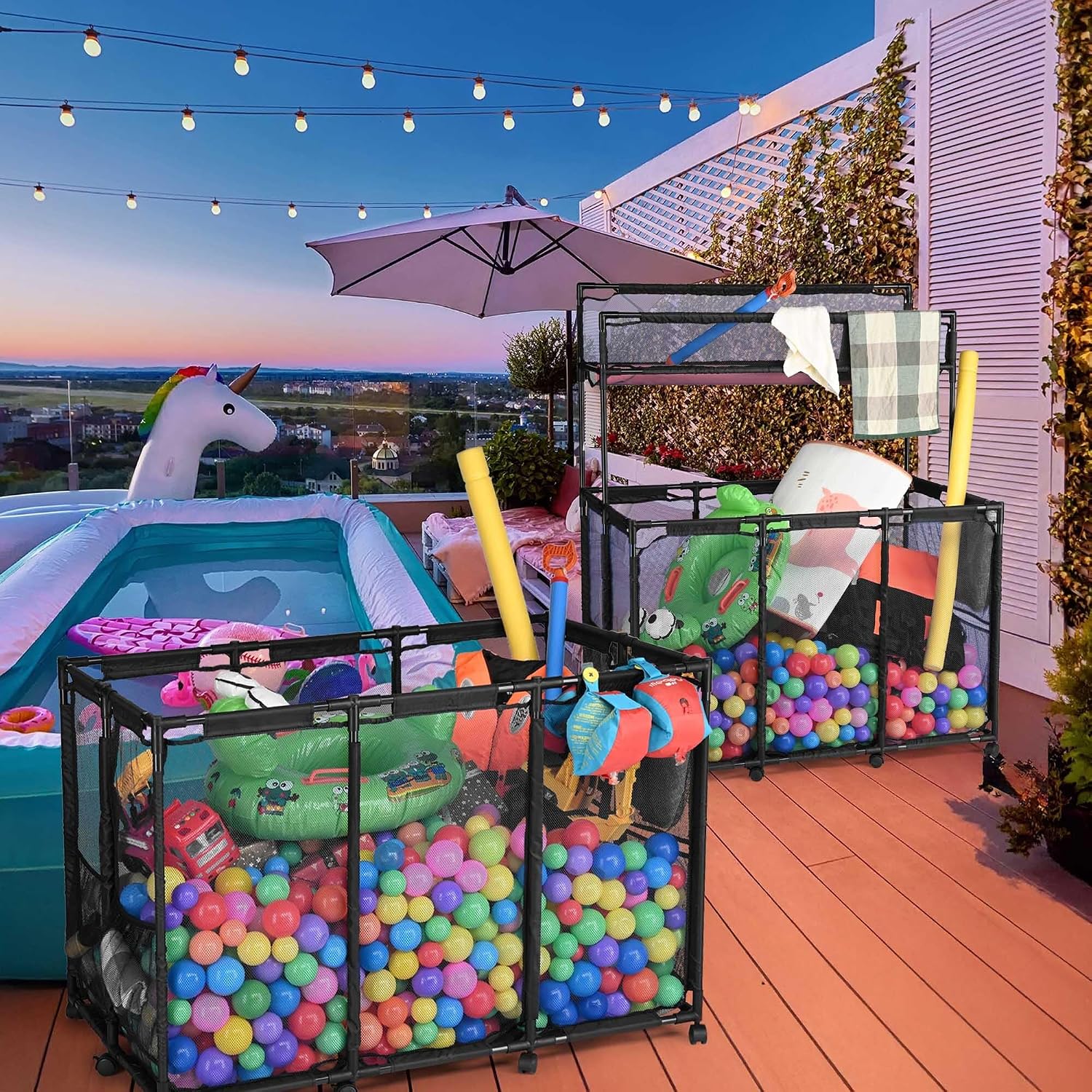 Yescom 2 Pack Pool Float Storage Bin Basket for Toy Raft Noodles Outdoor Metal Frame Mesh Net Rolling Organizer Cart Sturdy Large Black 2026