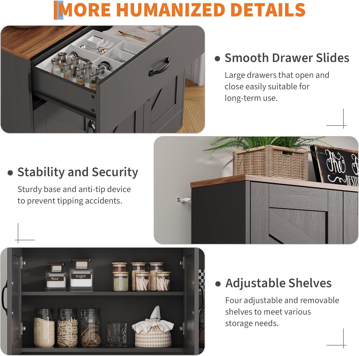 IDEALHOUSE 71' Kitchen Pantry Storage Cabinet with Charging Station, Farmhouse Kitchen Hutch Cabinet with 2 Storage Drawers, Large Food Pantry with Microwave Stand for Dining Room,Living Room,Black