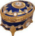 Splendid Blue Sparkling Music Box Jewelry Box with Austrian Crystals in Oval Shape Playing My Heart Will Go On from Titanic