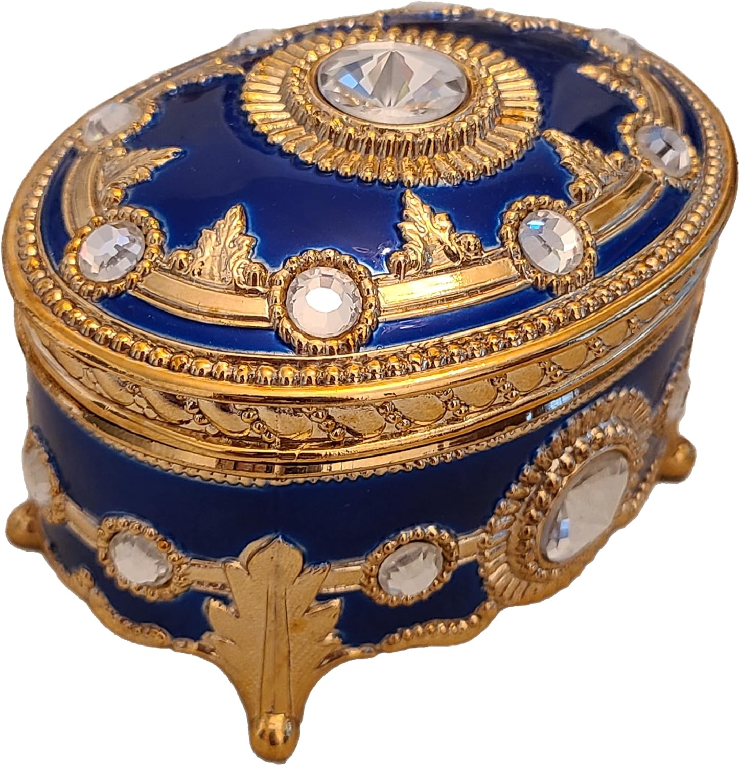 Splendid Blue Sparkling Music Box Jewelry Box with Austrian Crystals in Oval Shape Playing My Heart Will Go On from Titanic