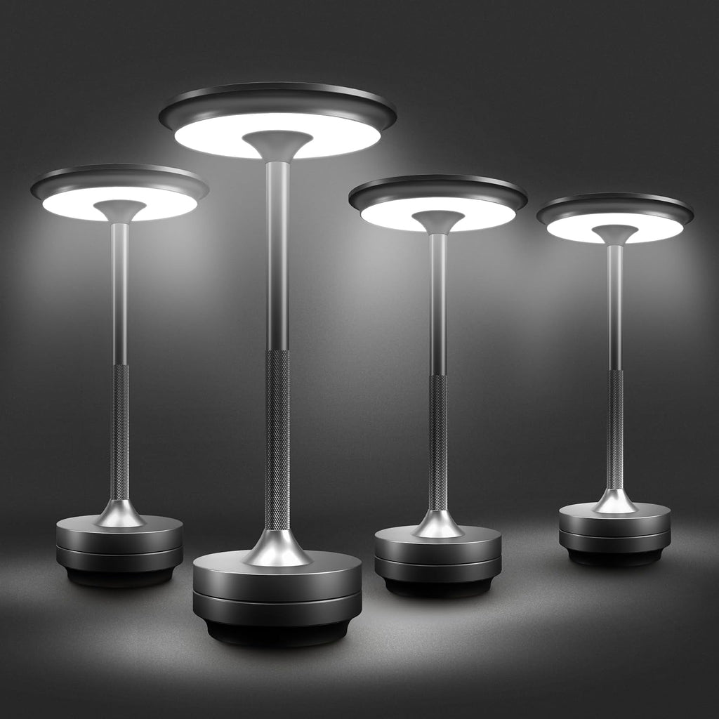 Feit Electric Tabletop Lamp, Touch-Activated, 3-Way Dimmable, 100 Lumens, 3 Watts, Potable & Rechargeable for Indoor/Outdoor Use, 50,000-Hour Lifetime, TABLE/3CCT/BK/BAT/4, 4 Pack