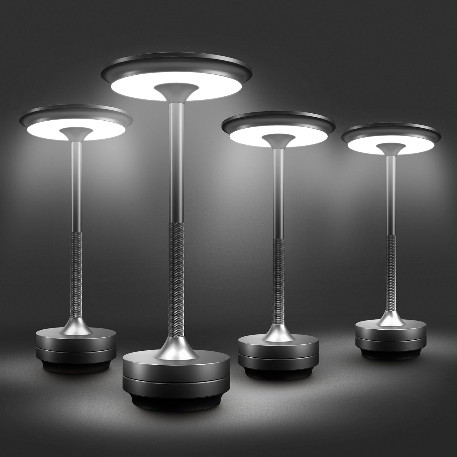 Feit Electric Tabletop Lamp, Touch-Activated, 3-Way Dimmable, 100 Lumens, 3 Watts, Potable & Rechargeable for Indoor/Outdoor Use, 50,000-Hour Lifetime, TABLE/3CCT/BK/BAT/4, 4 Pack