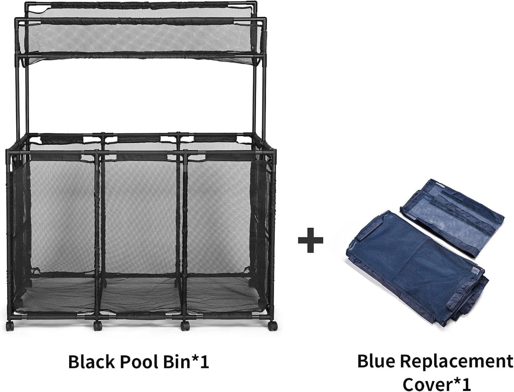 Yescom225 Gallon Pool Float Storage Bin Basket with Blue Cover Replacement Toy Raft Noodles Outdoor Double Tiers 49' x 30' x 61' Metal Frame 6 Wheels Mesh Rolling Organizer Cart