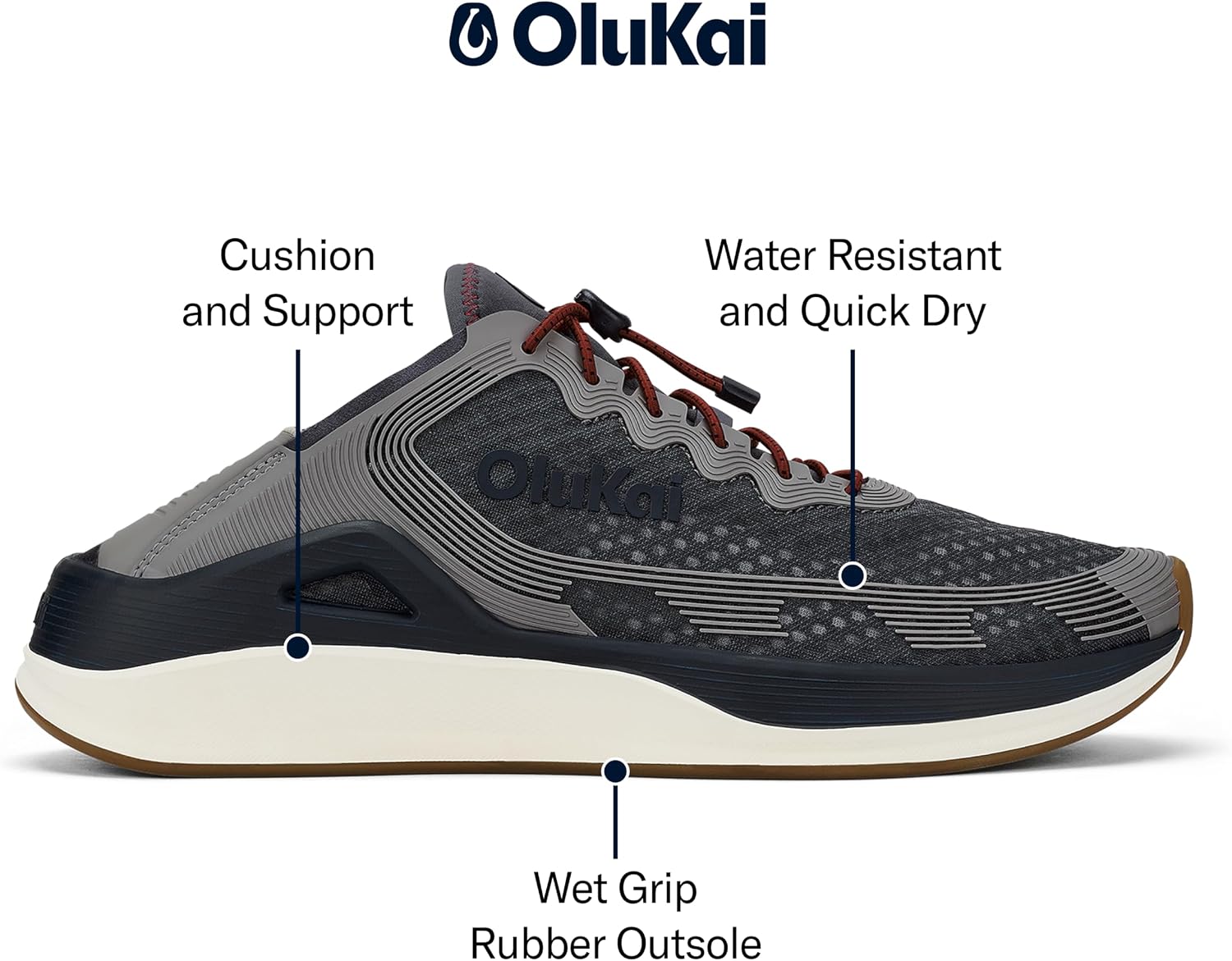 OluKai 'Ahi Men's Water Shoes, Cushioned & Quick-Drying Marine Sneaker, Breathable Mesh & Wet Grip Rubber Outsole for Boats, Docks & Wet Surfaces