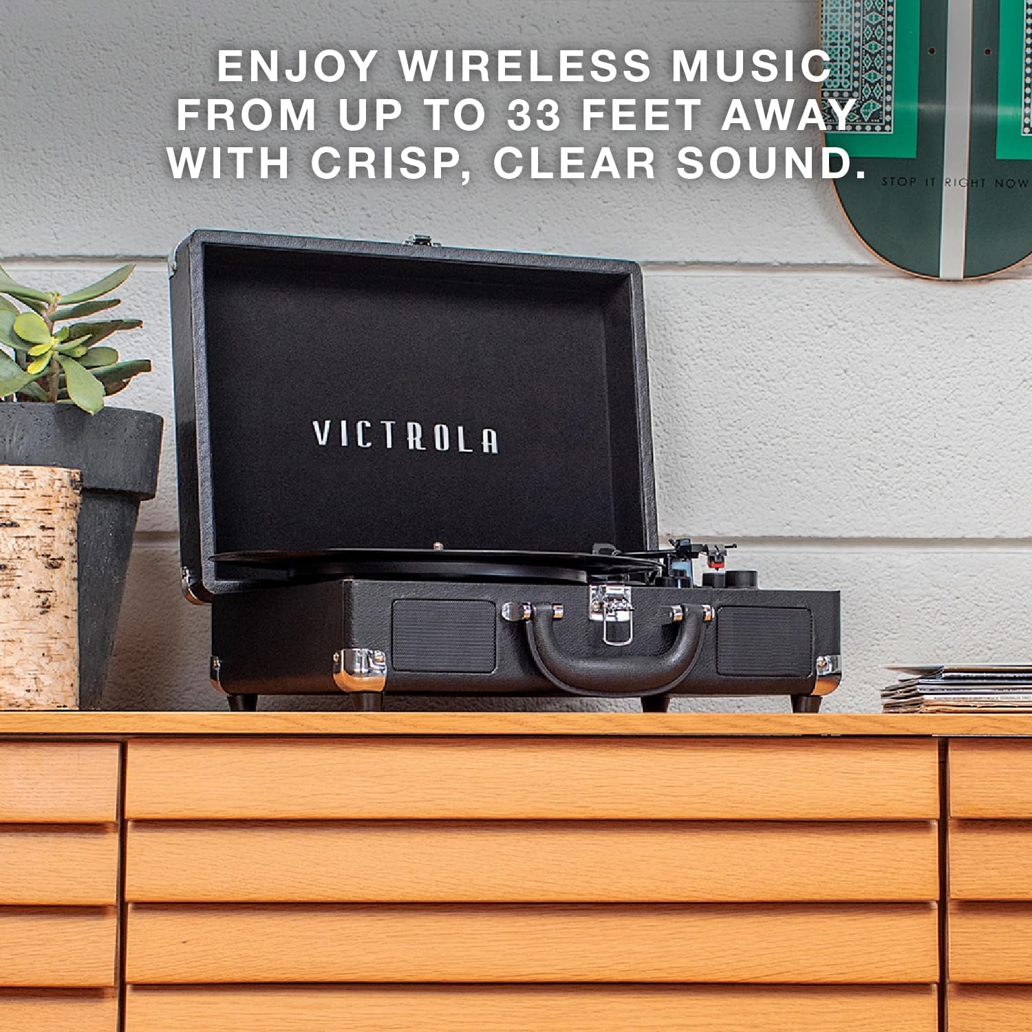 Victrola Journey - Bluetooth Suitcase Record Player - White/Silver | Built-in stereo speakers, 3-speed turntable plays 7', 10' and 12' records, Bluetooth streaming, headphone jack