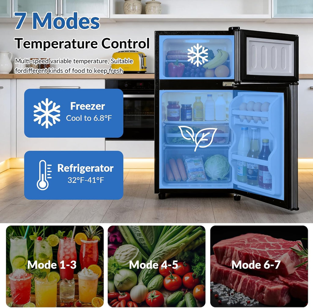 Cucina Magica 2.9 Cu.Ft Compact Double Door Mini Fridge - Top Freezer & Bottom Refrigerator | Energy Save,7-Level Precision Cooling | Ideal for Dorm, Bedroom, Office & Small Spaces