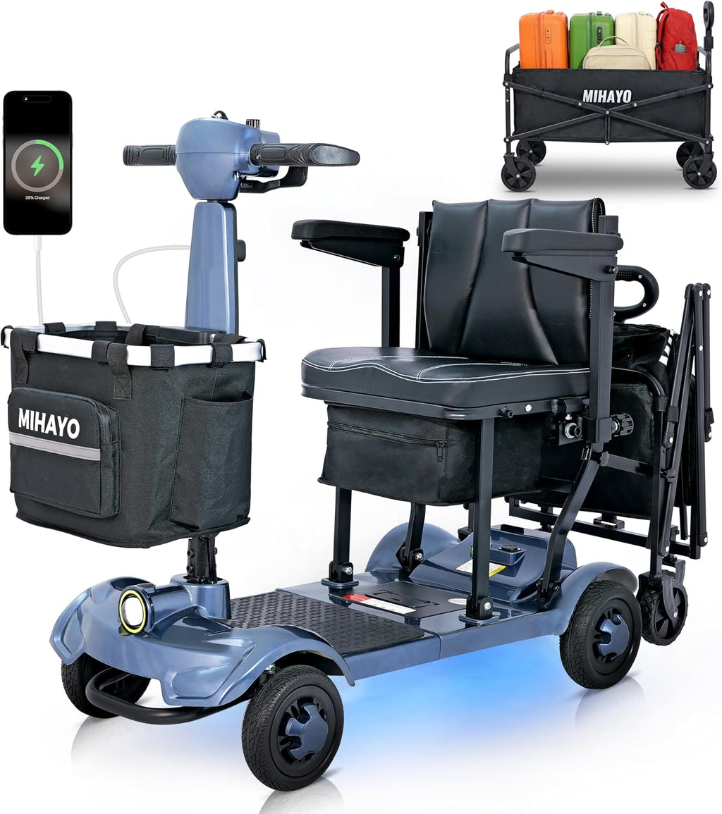 MIHAYO Lightweight 4-Wheel Mobility Scooter for Seniors and Adults, Airline Approved 24 Miles Range Electric Scooter with 280 lbs Capacity, 350W Motor and 112L Storage Wagon, Slate Blue