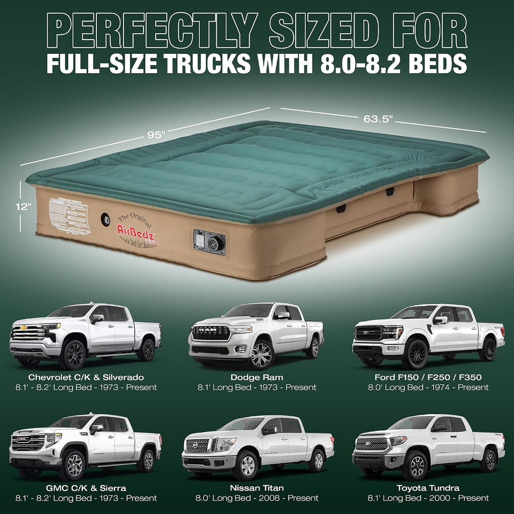 Pittman Outdoors AirBedz Air Mattress – Pro3 Series Truck Bed Mattress for Full Size Long Bed 8 Foot+, 25% More Coverage, Built-In Pump, Heavy Duty PVC, Carry Bag Included - PPI-301