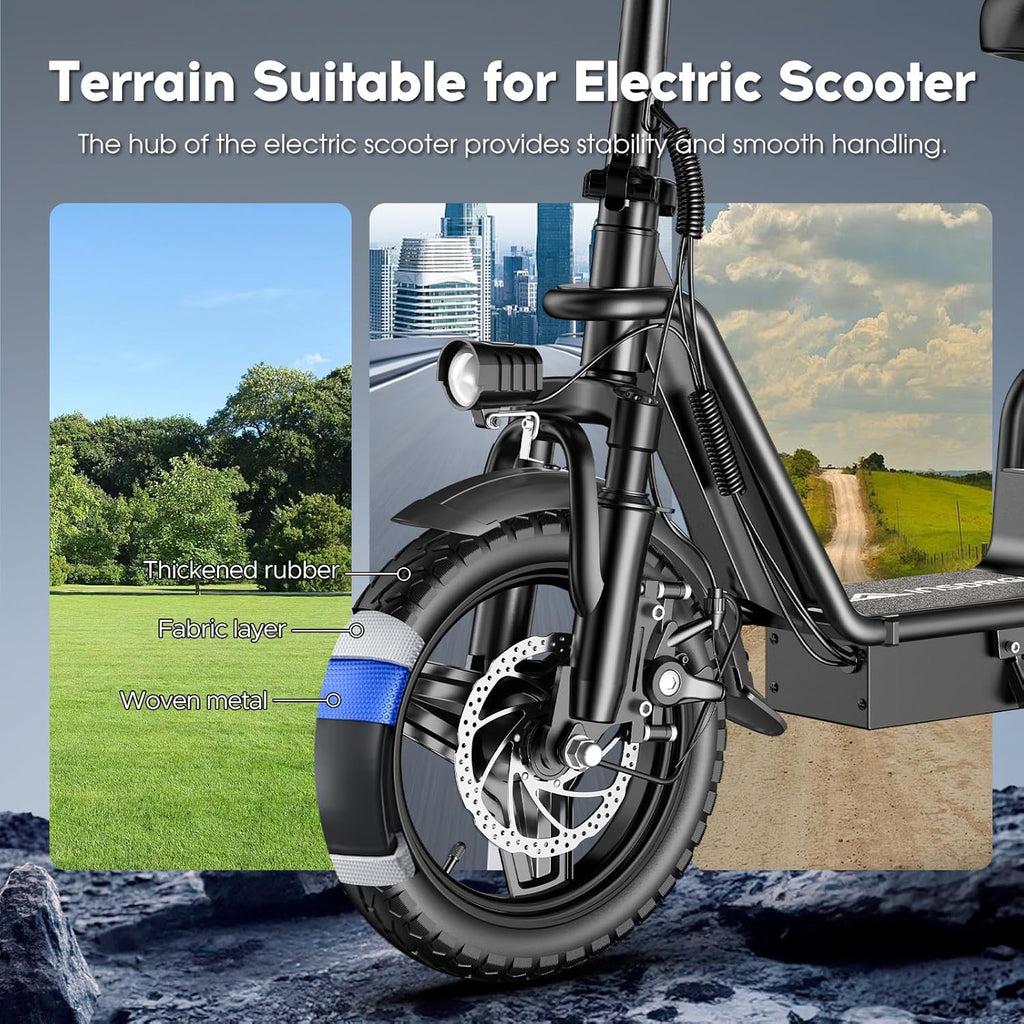 Electric Scooter Adults, 1300W Peak Motor, Electric Scooter with Seat, 48V 13Ah Battery, 14' Tires, 35 Miles Range, 20 MPH, 330 LBS Load, Dual Braking,UL 2272