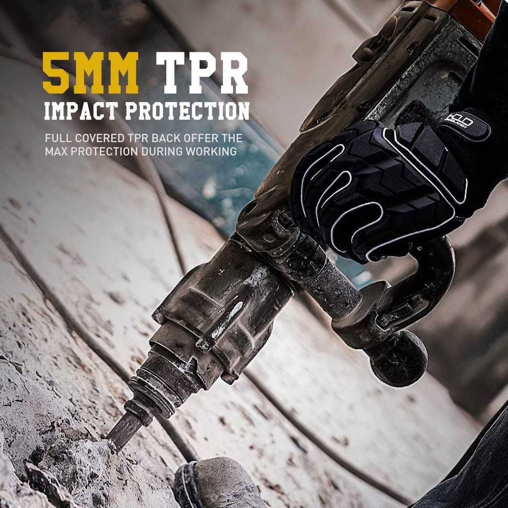 HANDLANDY HLDD Heavy Duty Work Gloves, TPR Protector Impact Gloves, Men Anti Vibration Mechanic Work Glove TouchScreen