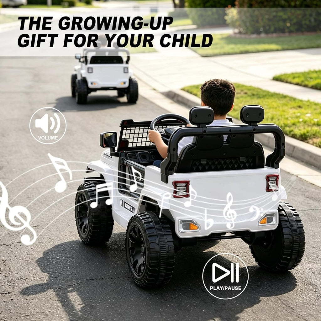 12V Ride on Toys with Parent Remote Control, Toddler Electric Car with Spring Suspension, LED Lights & Music Player - Safe Battery Car for Kids, Easy to Assemble, White