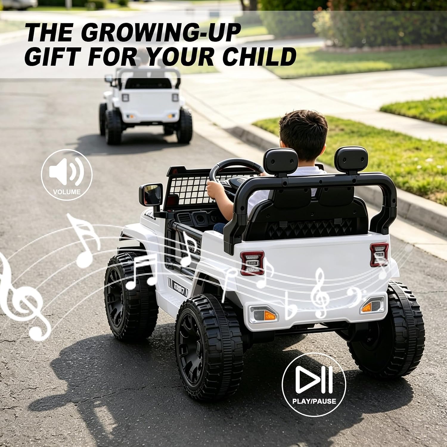 12V Ride on Toys with Parent Remote Control, Toddler Electric Car with Spring Suspension, LED Lights & Music Player - Safe Battery Car for Kids, Easy to Assemble, White