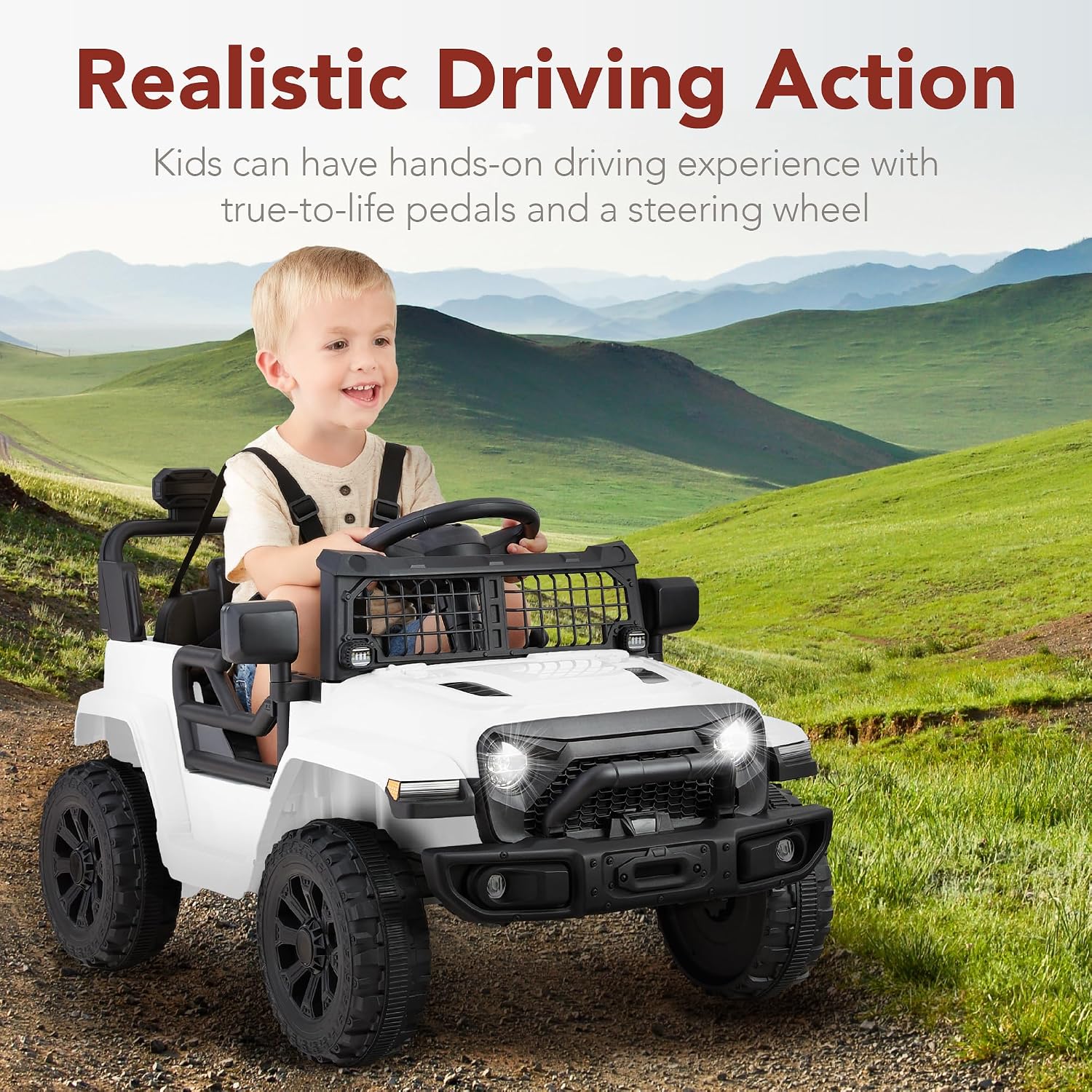 Best Choice Products 6V Kids Ride On Toy, Mini Truck, Electric Play Car w/Parent Remote Control, 4-Wheel Suspension, LED Lights, 2 Speeds, Functional Horn, 3.1MPH Max Speed - White