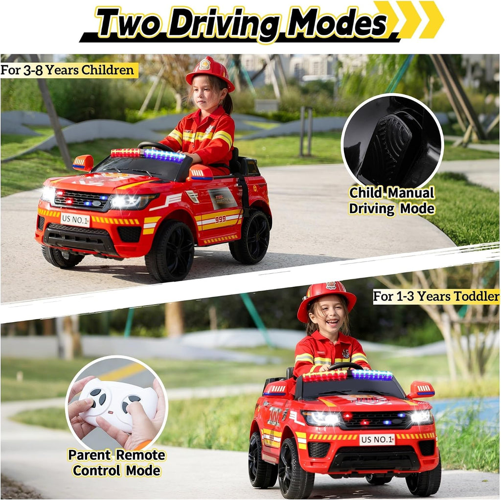 TOBBI Fire Truck Ride on Car 12V Electric Firetruck Battery Powered Vehicles for Kids to Drive with Remote Control, Bluetooth, Siren-Call, Walkie-Talkies for Toddlers Ages 1-8 Years, Red