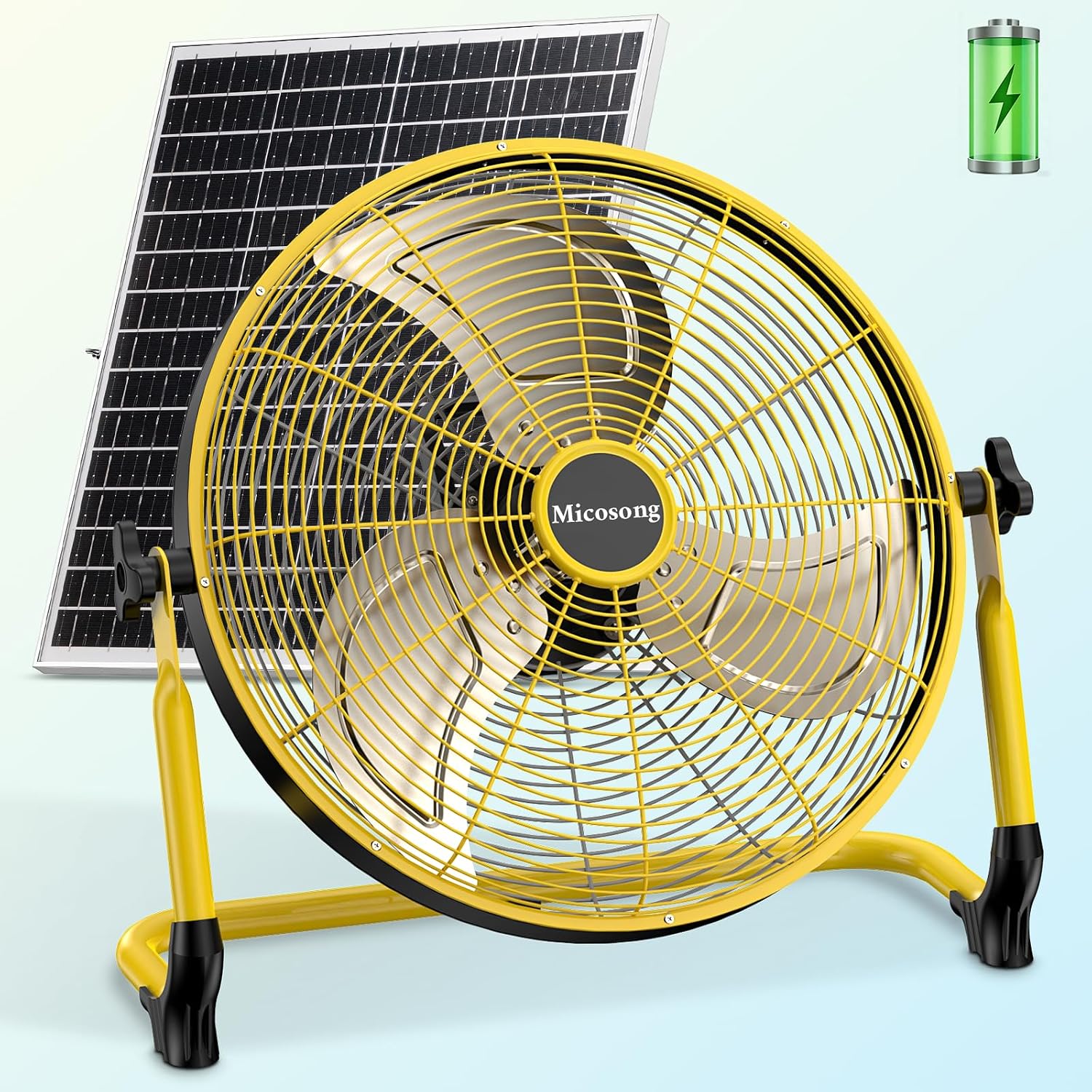 18'' Portable Solar Powered Floor Fan, Cordless Camping Fan Outdoor, Long Lasting Rechargeable Battery Operated Fan, 360° Tilt, USB Output, Wireless, for Home Gazebo Greenhouse Outside Gym
