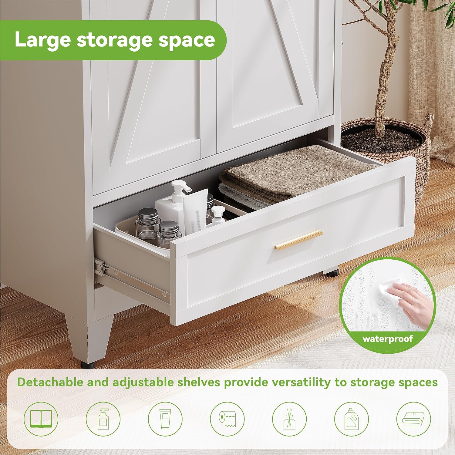 71'Tall Metal Storage Cabinet with Drawer and 4 Adjustable Shelves,Farmhouse Kitchen Pantry Storage Cabinet with Doors, Freestanding White Locker Cabinets for Office,Dining Room,Bathroom(White)