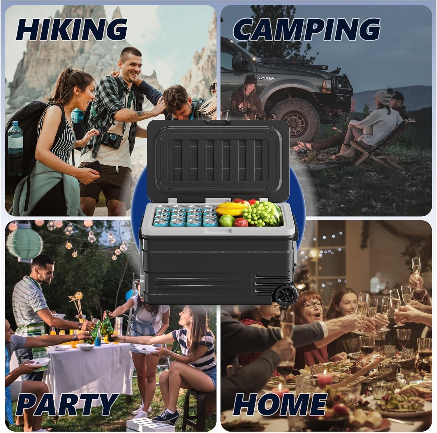 Car Refrigerator, 79QT(74L) Portable Car Fridge With Wheels,0℉~68℉, 12/24V DC & 110-240V AC,Black