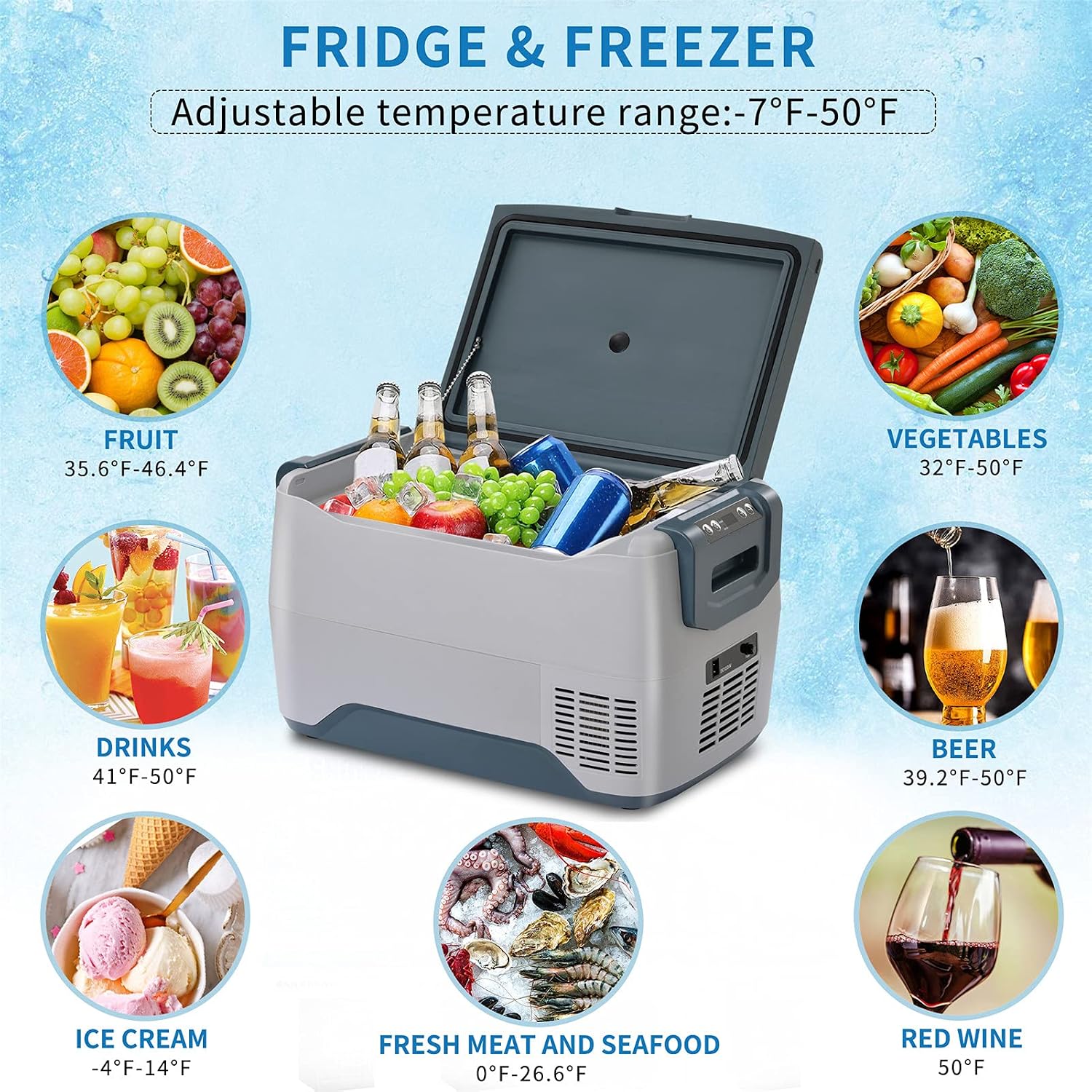 Zaboro Car Fridge Portable Freezer Cooler with 12/24V DC, Travel Refrigerator for Vehicles, Car, Truck, RV, Camping BBQ, Patio Picnic and Fishing Outdoor, Grey