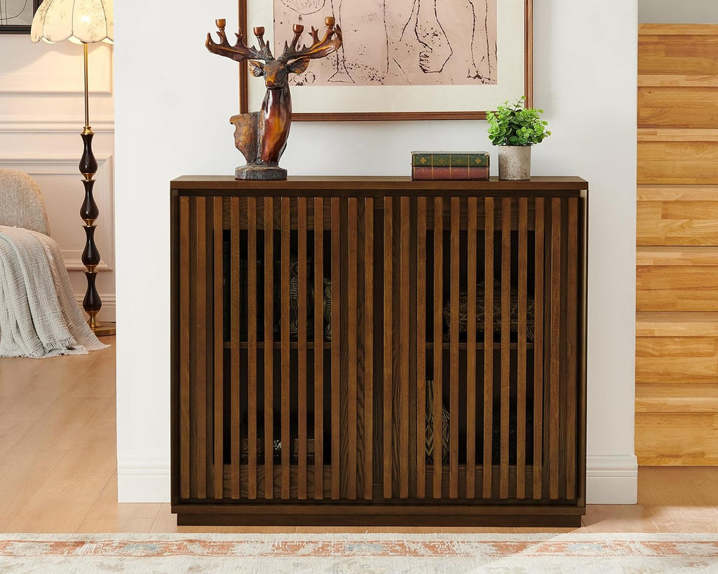 LKTART 39' Walnut Sideboard Buffet Cabinet, Entryway Narrow Storage,2 Piece | Wood;Small Storage Cabinet with Storage;Mid Century Modern;Thin Cabinet for Small Space,Living Room,Kitchen,Hallway