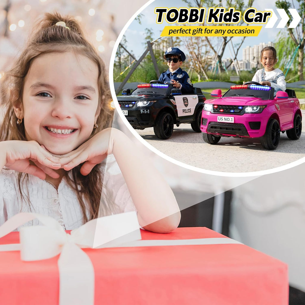 TOBBI 12V Kids Ride On Car with Remote Control Toddler Battery Powered Toy Electric Cars for Girls 1-8 to Drive with Bluetooth, 2 Driving Modes, 3 Speeds, Flashing Lights, Music and Horn