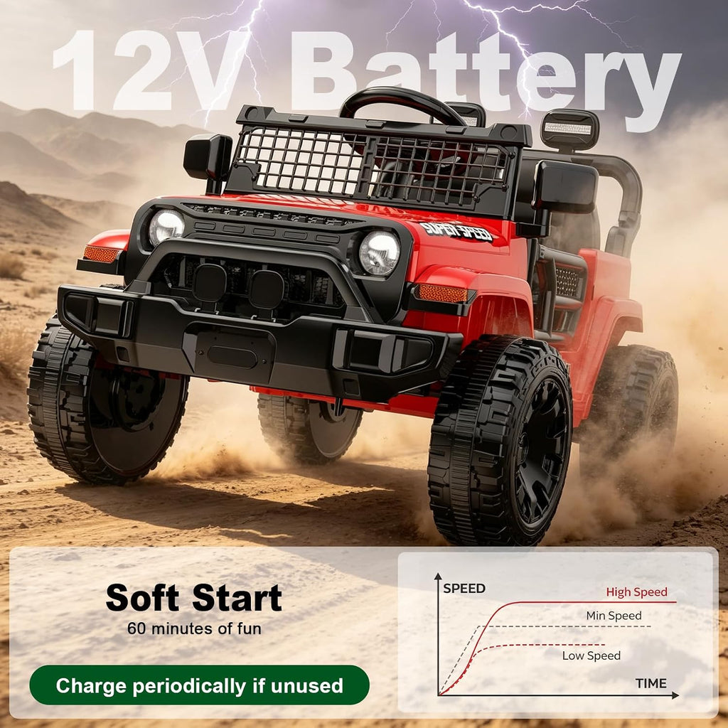 12V Ride on Car with Parent Remote Control, Toddler Electric Car with Spring Suspension, LED Lights & Music Player - Safe Battery Toy for Kids, Christmas & Birthday Gift, Red