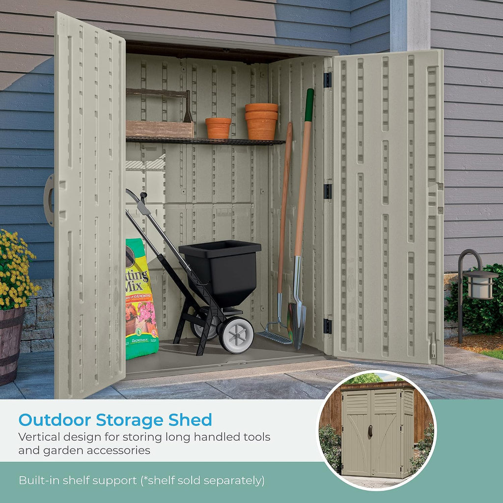 Suncast 54 Cubic Feet Vertical Storage Shed with Durable Plastic Construction & SereneLife Folding Treadmill - Foldable Home Fitness Equipment with LCD for Walking & Running