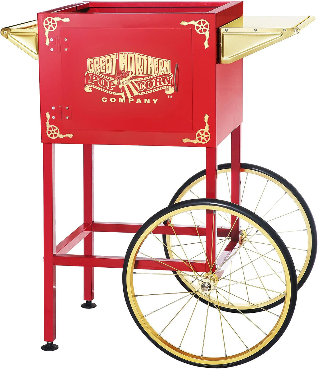 Popcorn Cart - Vintage Replacement Stand for 8-Ounce Poppers with Shelf, Push Handle, and Bicycle-Style Wheels by Great Northern Popcorn (Red)