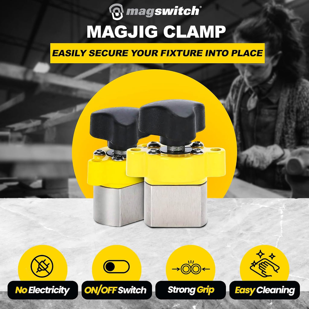 Magswitch MagJig 150 Magnetic Clamp, Set of 2 Woodworking and Welding Magnet Clamp Holder, 55 lb Holding Force, Powerful Magnets Heavy Duty On Off Magnet Switch Tools