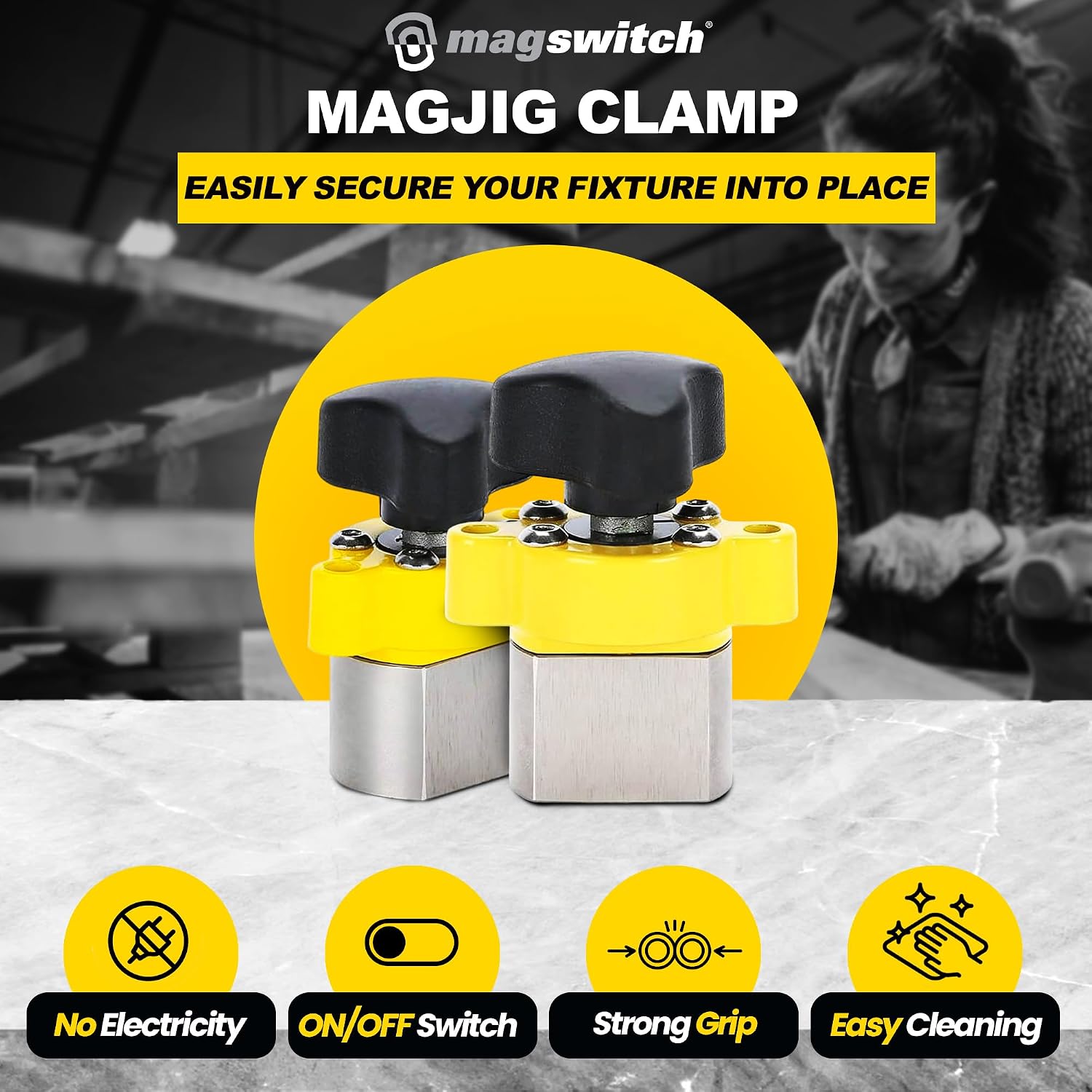 Magswitch MagJig 150 Magnetic Clamp, Set of 2 Woodworking and Welding Magnet Clamp Holder, 55 lb Holding Force, Powerful Magnets Heavy Duty On Off Magnet Switch Tools