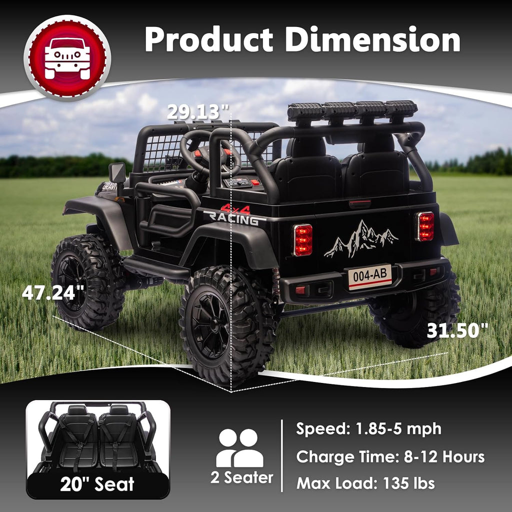 Sopbost 24V 7Ah 2 Seater Ride On Truck Ride On Toy for Big Kids Ride On Car with Remote Control Off-Road Electric Car with Shock Absorber, LED Lights, Bluetooth Music Player, EVA Tires, Black