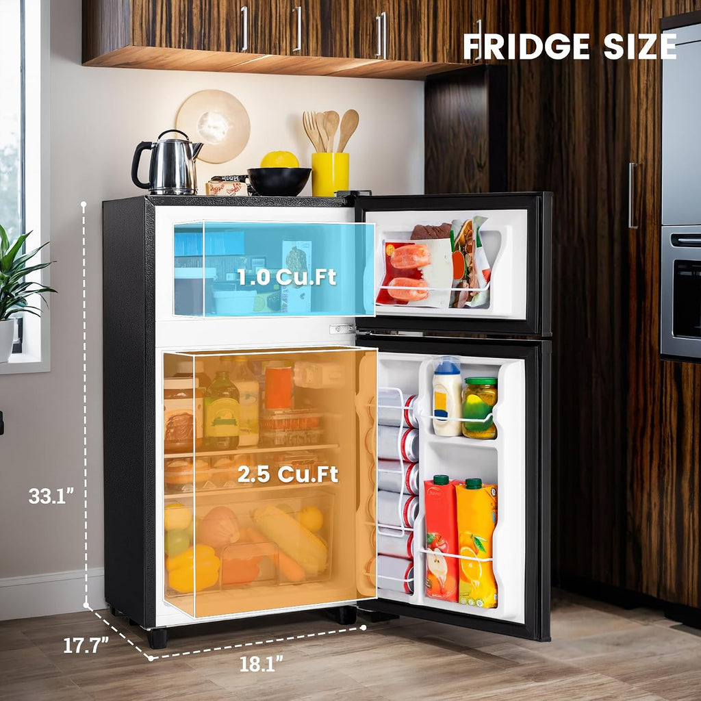 Manastin 3.5 Cu.Ft Mini Fridge with Freezer, Small Refrigerator with 2 Doors for Kitchen, Dorm, Office and Bedroom, Mini Refrigerator with Adjustable Shelves (Black)
