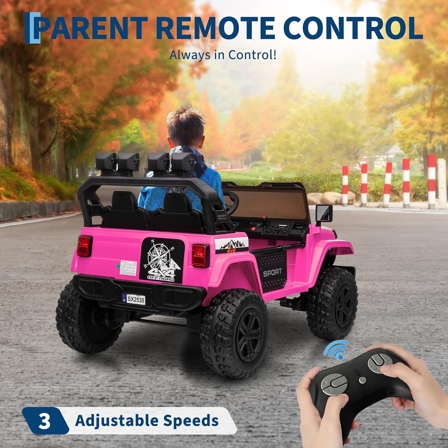 GarveeLife 24V Ride on Toys, 2 Seater Kids Ride on Truck Car, Parent Remote Control, 4WD 800w Motor, 3 Adjustable Speeds, Built-in Music Player, Kids Electric Ride on Toys with Easy Assembly, Pink