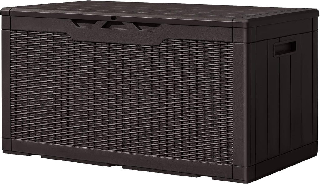Greesum 100 Gallon Deck Box and Suncast 33 Gallon Outdoor Trash Can Storage Bundle for Patio Furniture, Garden Tools, and Pool Supplies