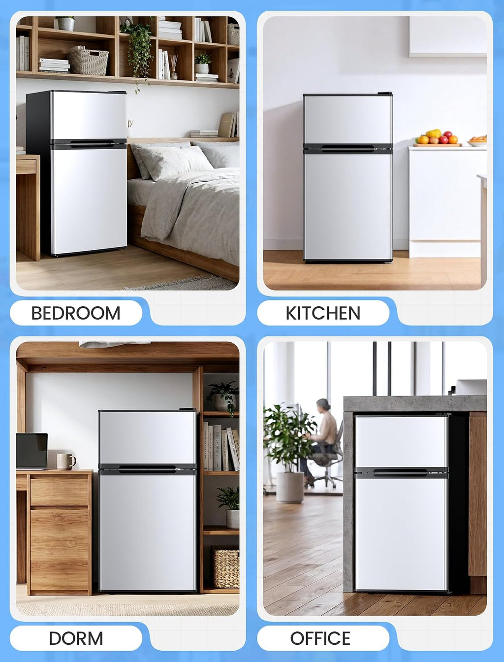 COWSAR 2.5 Cu.Ft Dorm Fridge with Freezer, Double Reversible Door Compact Refrigerator with 2 Removable Shelves, Commercial Drink Fridge for Bedroom, Office, Kitchen, Dorm, Silver
