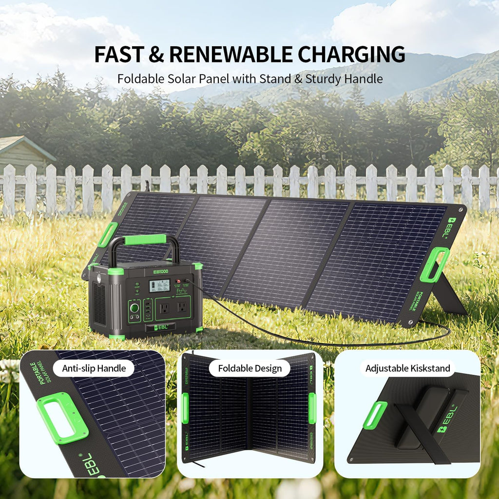 EBL 1000W Portable Power Station With 200W Solar Panels, 999Wh Backup Lithium Battery, Pure Sine Wave AC Outlet, 60W PD Quick Charge Solar Generator Set for RV/Van Camping, Road Trip, Home, Off-grid